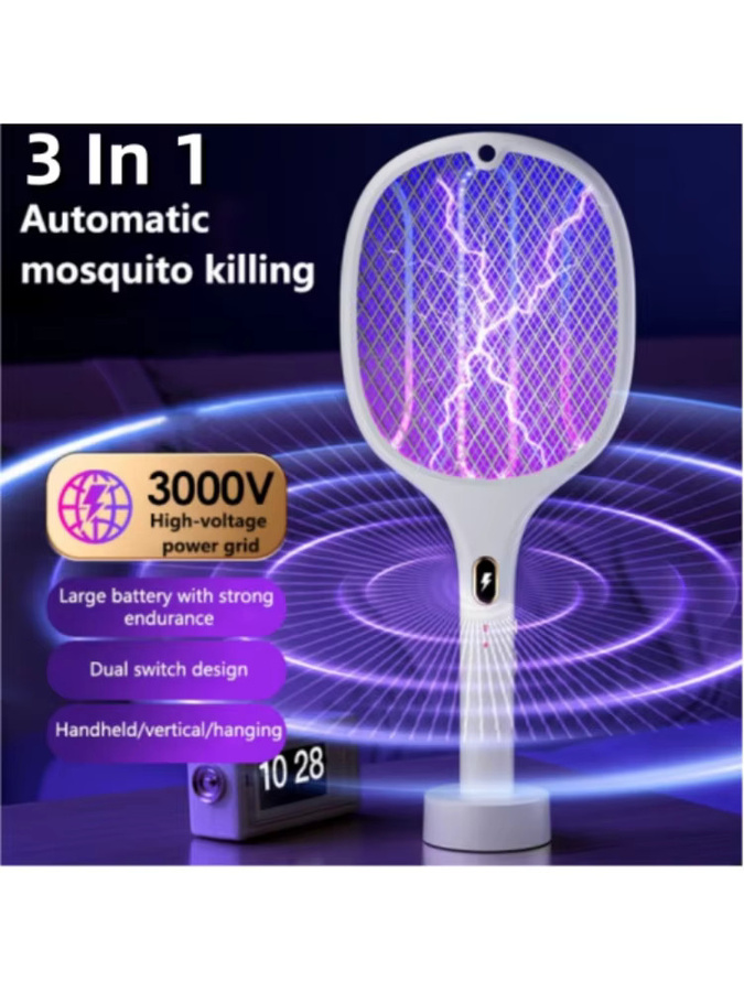 XMSJ Multifunktionaler 3-in-1 Insektenvernichter in Weiß, USB wiederaufladbare elektrische Mückenklatsche zur Schädlingsbekämpfung - Bild 5