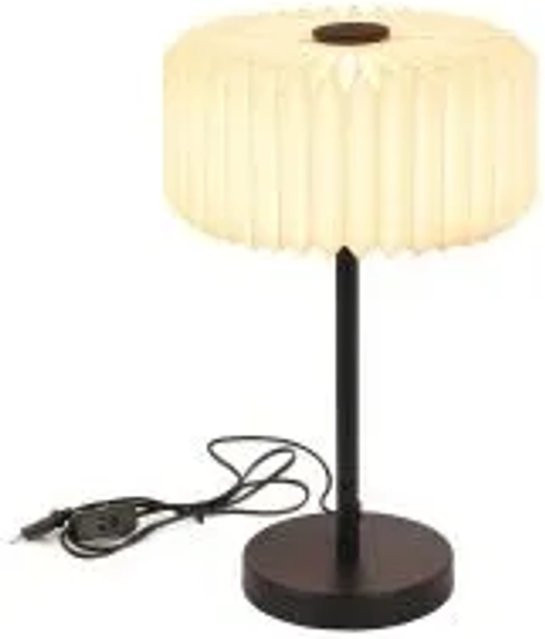 NETTLIFE Vintage Nachttischlampe aus Metall und Papier für Wohnzimmer und Schlafzimmer, Weiß - Bild 1