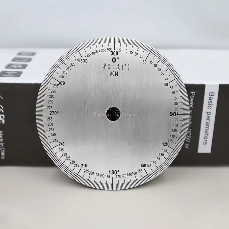 Rundes Winkelzifferblatt aus Edelstahl in Silber, 360-Grad-Winkelmesser, Durchmesser: 90 mm, Breite: 8 mm, Höhe: 2 mm - Bild 2