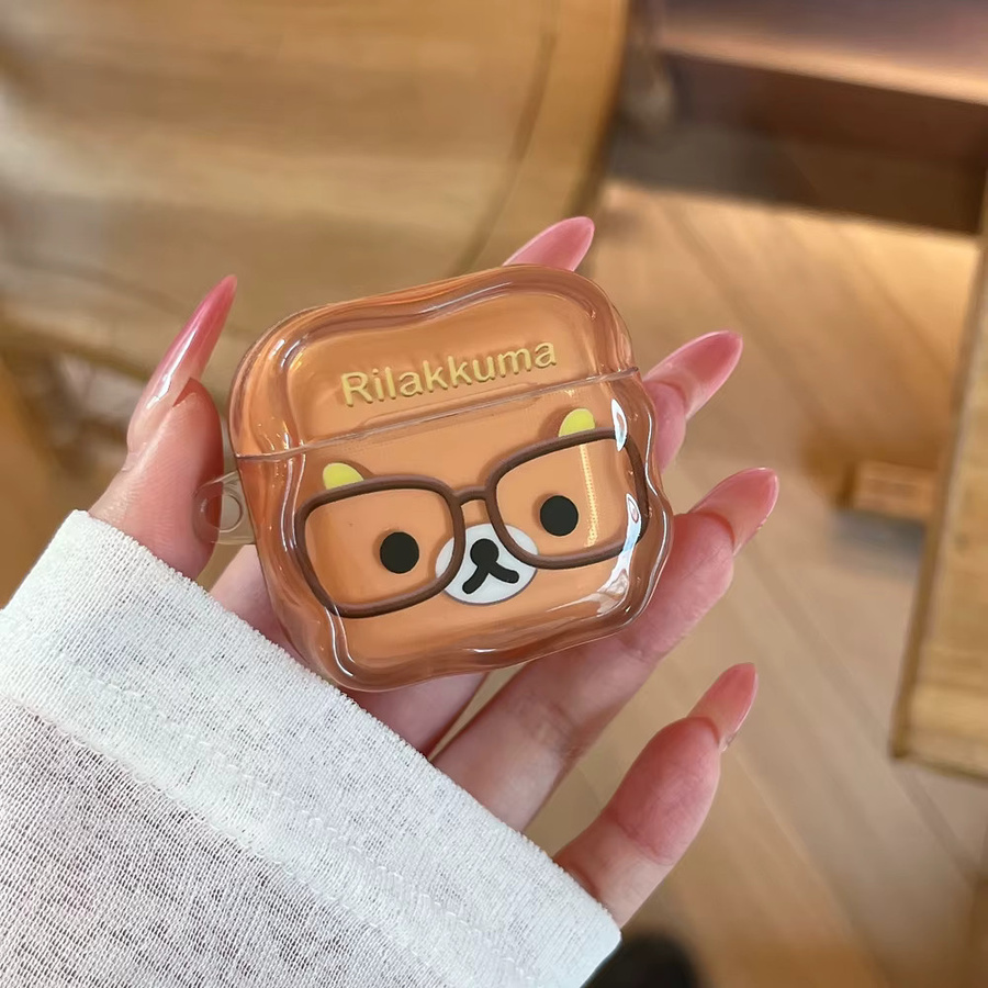 Potdemiel Rilakkuma Bear Kopfhörerhülle für Airpods 4 Pro 3 2 1 mit Schlüsselanhänger - Bild 2