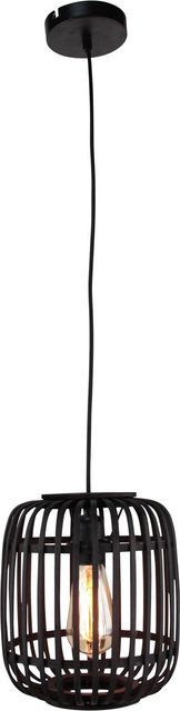 Brilliant Woodrow Pendelleuchte 1-flammig Schwarz Braun aus Holz und Metall mit E27 Fassung, Durchmesser: 21 cm - Bild 1