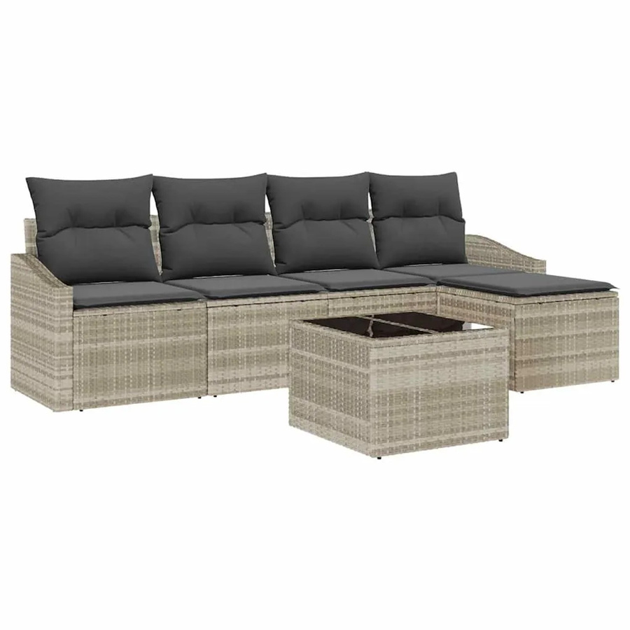 vidaXL Garten-Sofa-Set 6-teilig aus Poly-Rattan in Hellgrau mit Polstern und Tisch - Bild 2
