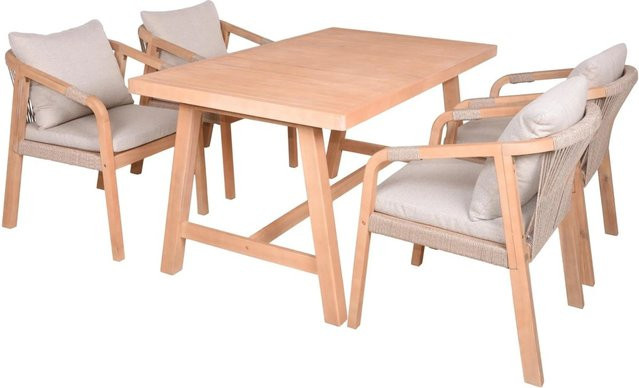DELUKE Garten-Sitzgruppe BERGEN 5-tlg. aus Akazie mit Auflagen, Braun - Bild 1