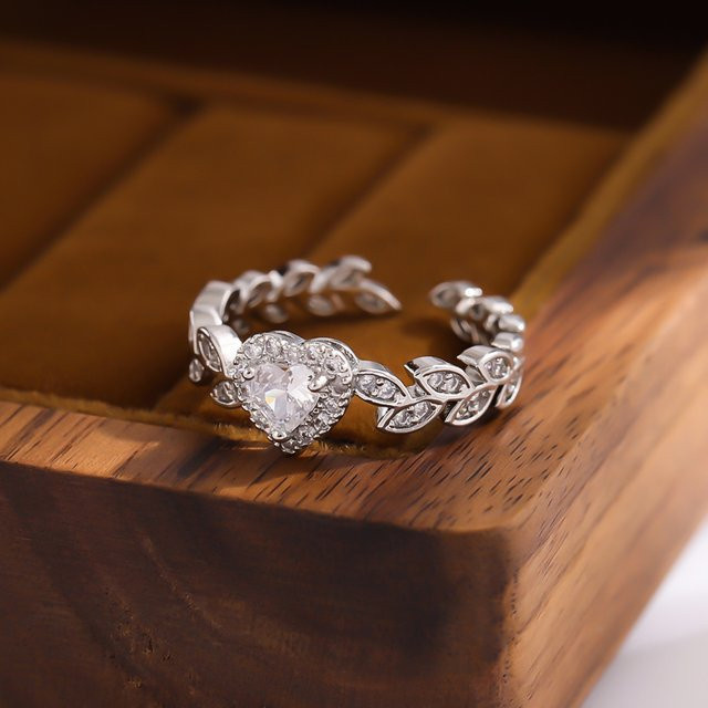 GaGa-Duck Ring, 925 Silber, Kristall, Herzförmige Blätter, Unisex - Bild 1