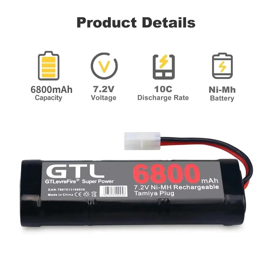 KEPAH NiMH Ersatz Akku 7,2 V mit 6800 mAh und Tamiya Stecker in Schwarz für RC Spielzeug Rennwagen Boote und Flugzeuge - Bild 2