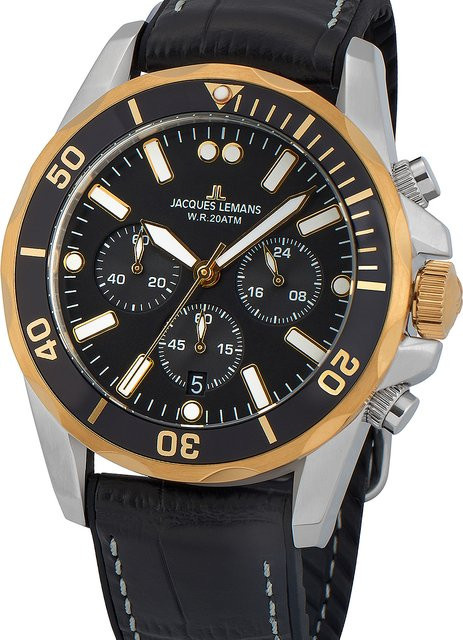 Jacques Lemans Chronograph, Quarz, Edelstahl, Leder, 43 mm, Herren - Bild 1