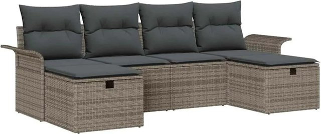 vidaXL Gartensofa-Set aus Poly-Rattan mit 6 Kissen in Grau - Bild 1