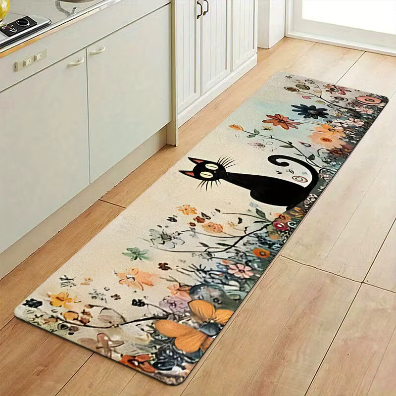 VIKAMA 2-teiliges Teppich-Set mit schwarzer Katze im Cartoon-Design für Küche, Wohnzimmer, Schlafzimmer oder Badezimmer, mehrfarbig - Bild 2