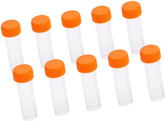 10 Stück Kunststoff Reagenzgläser mit Schraubverschluss und Silikondichtung, 5 ml, Orange/Transparent - Bild 1