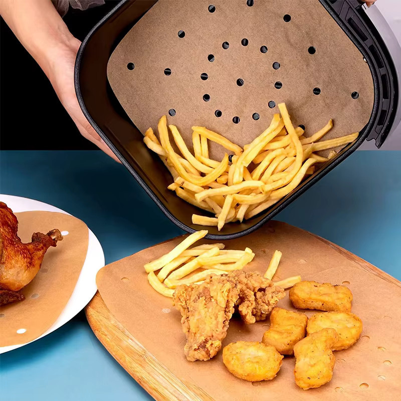 FSMHOME Einweg Air Fryer Pergamentpapier Liner in Braun, Antihaft-Backpapier für Heißluftfritteuse, Ofen und Mikrowelle - Bild 2
