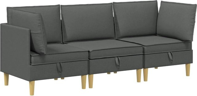 vidaXL Wohnzimmergarnitur in L-Form aus Stoff in Dunkelgrau mit Ecksofa, Mittelsofa und Kissen - Bild 1