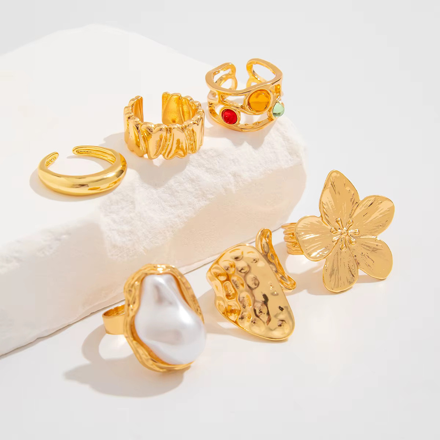 KunJoe Ringe-Set, 6-teilig, goldfarben, Kristall, Perle, Damen - Bild 2