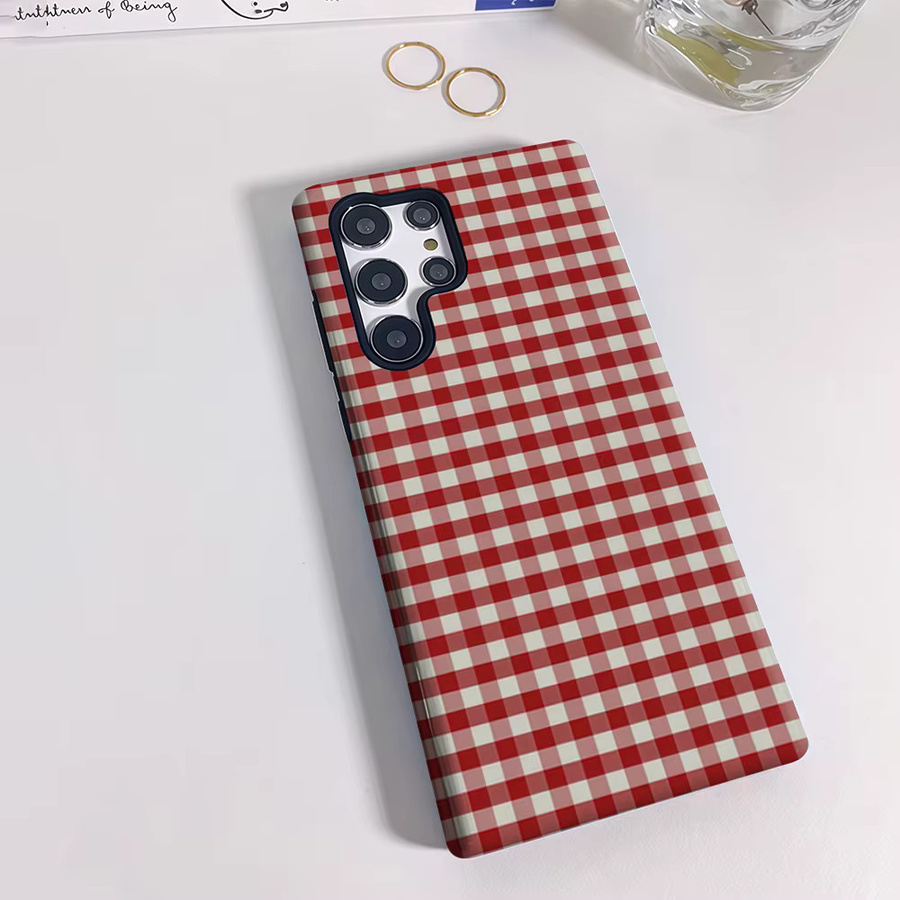 Stoßfeste doppellagige Handyhülle im Schachbrett-Design für Samsung Galaxy S25 Ultra, S24 und S23 Ultra Plus in Rot-Weiß - Bild 2