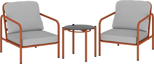 Outsunny 3-teiliges Garten-Set in Weinrot mit 2 Sesseln und abnehmbaren Kissen sowie 1 Beistelltisch mit Glasplatte aus Stahl und Glas für Terrasse, Balkon oder Veranda - Bild 1