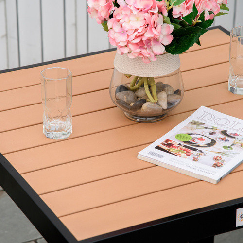 Outsunny Gartentisch für Garten Terrasse und Balkon aus Aluminium und Kunststoff in Beige B/H/T: 80 x 74 x 80 cm - Bild 5