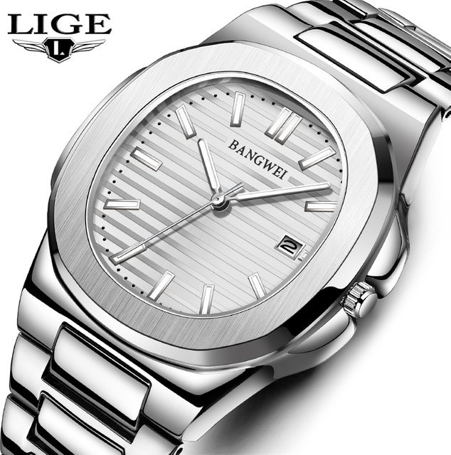 LIGE Armbanduhr, Quarz, Edelstahl, Silber, Herren, Datum, Leuchtzeiger - Bild 1