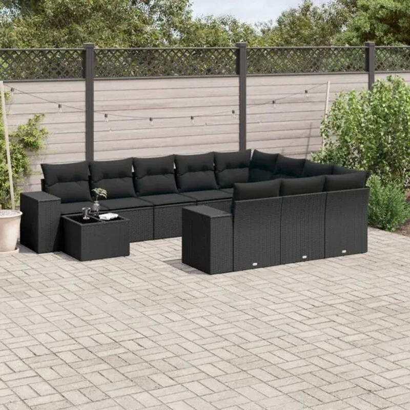 Vidaxl 11-tlg. Garten-Sofagarnitur aus Polyrattan mit Kissen in Schwarz - Bild 1