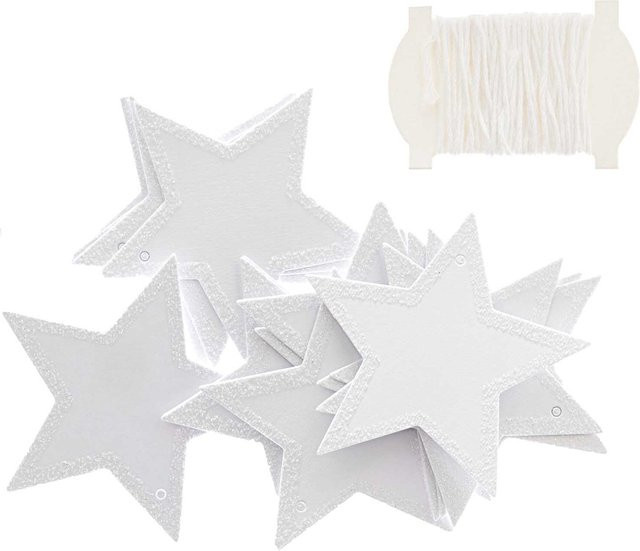 Rico Design Paper Poetry Papieranhänger Stern in Weiß-Glitzer für Adventskalender, 24 Stück, B/H: 6,5 x 6,5 cm - Bild 1