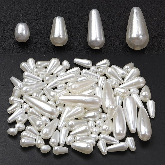 lingsai Spacer-Perlen, ABS, Tropfenform, Weiß - Bild 1
