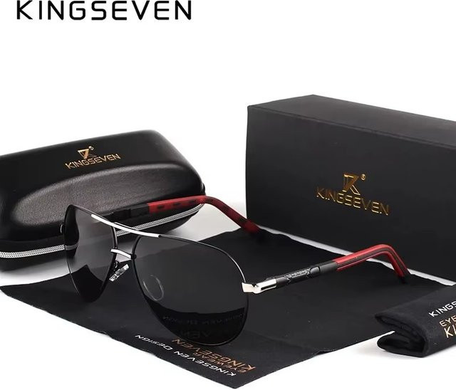 KINGSEVEN Sonnenbrille Aviator, Aluminium, Unisex, Schwarz - Bild 1