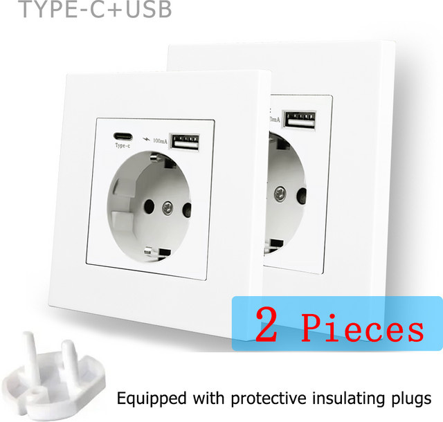 EIOMR Wandsteckdose Typ C mit USB-C Ladeausgang in Weiß, 16A EU-Standard, AC 110-250V - Bild 1