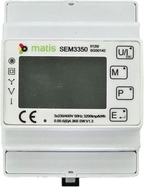 Matismart Dreiphasen-Energiezähler SEM3350 mit Modbus für DIN Schiene in Weiß - Bild 1