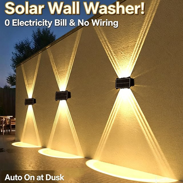 KDULIT Solar-Wandleuchte in Schwarz, wasserdichte LED-Außenbeleuchtung für Garten und Terrasse - Bild 1