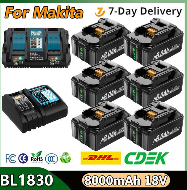 Turpow Akku-Set für Makita 18V mit 8000mAh BL1830 Batterie und 6A Ladegerät - Bild 1