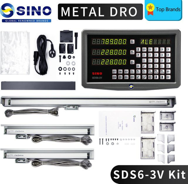 Sino SDS6-3V 3-Achsen-Digitalanzeige aus Metall mit KA-300 oder KA-500 digitalen optischen Glaslinealen für Fräs- und Drehmaschinen in Silber - Bild 1