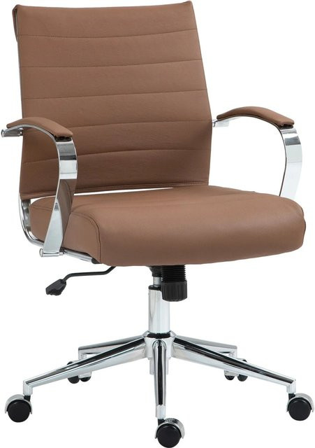 DELUKE EVOK Ergonomischer Bürostuhl aus Echtleder in Hellbraun mit Armlehnen und Rollen, Belastbarkeit bis 130 kg - Bild 1