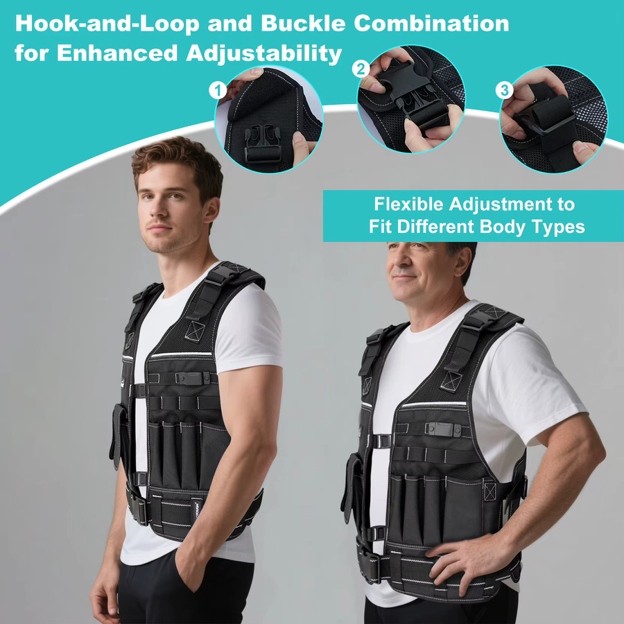 Meloworkgear Werkzeugweste für Herren in Schwarz mit Taschen und Gürtel für Elektriker und Zimmerleute - Bild 3