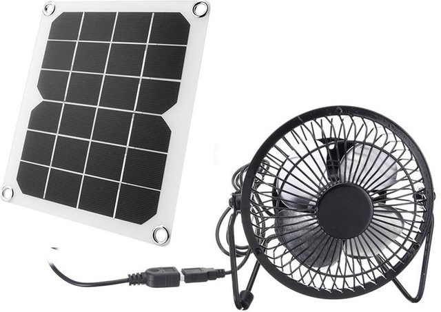 Aneng Diagnostic Tools Tragbares 5W Dual-USB Solar-Lüfterset mit monokristallinem Silizium-Solarpanel und Oszillationsfunktion in Schwarz - Bild 1