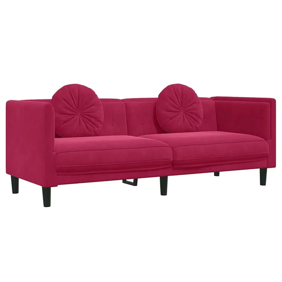 vidaXL 3-Sitzer Sofa aus Samt in Weinrot mit Kissen und Massivholzrahmen - Bild 2