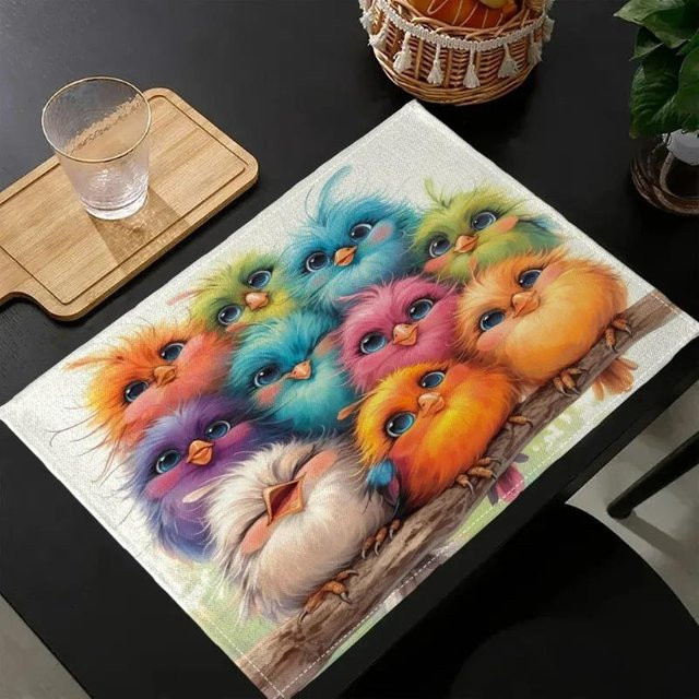 Lodestar Platzsets mit Vogelfamilie Motiv aus Leinen, Mehrfarbig, B/B: 32 x 42 cm - Bild 1