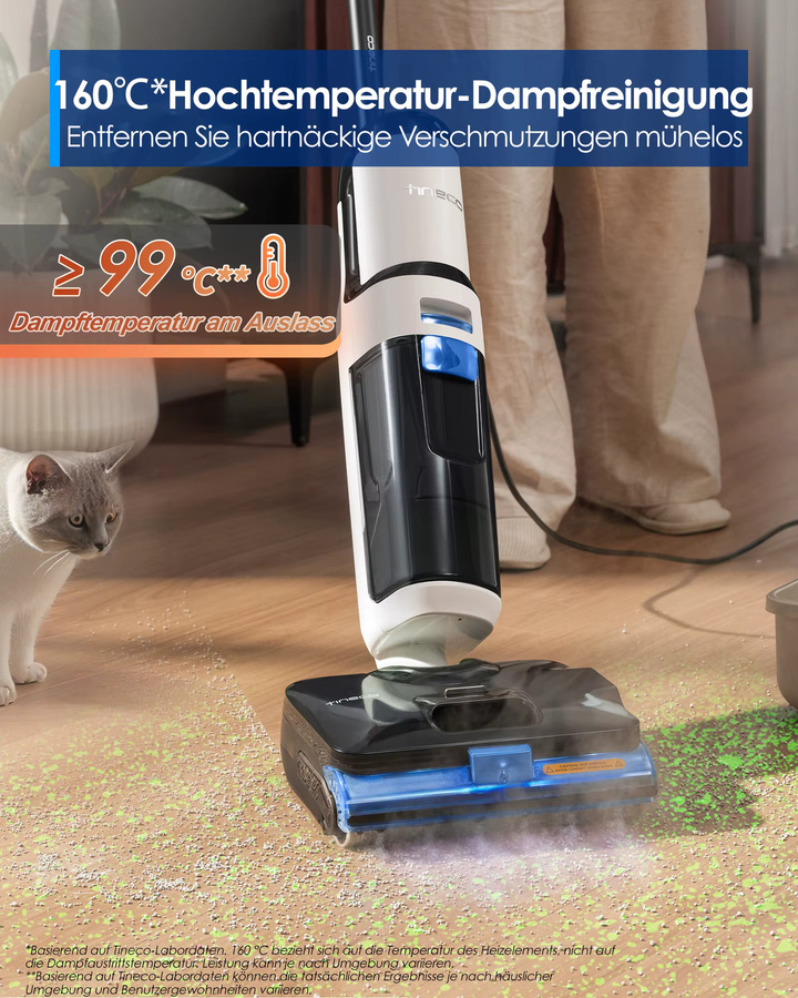 Tineco FLOOR ONE S6 Stretch Steam Nass Trockensauger in Weiß mit 160 °C BoostSteam, Anti-Verwicklungs-Design und FlashDry Selbstreinigung - Bild 2