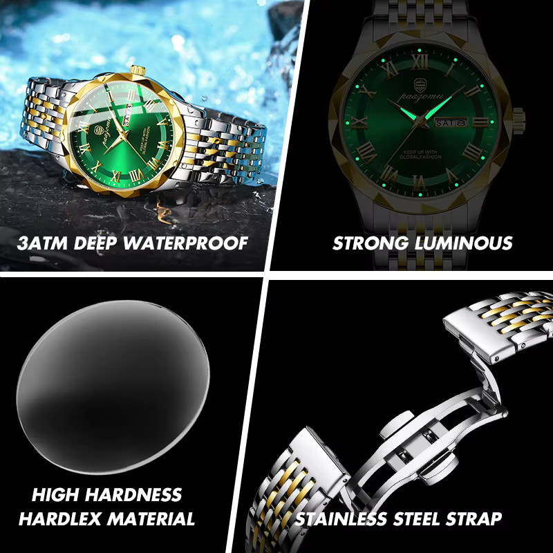 PAAZOMU Armbanduhr, Quarz, Edelstahl, Grün, Herren - Bild 3