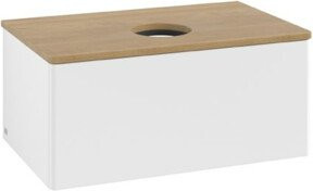 V&B Waschtischunterschrank Antao ohne Frontstruktur in Eiche Honig und Weiß lackiert, B/T/H: 80 x 36 x 50 cm - Bild 1
