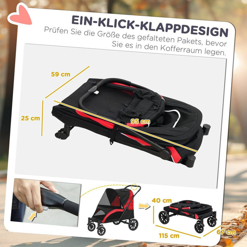 PawHut Hundewagen und Katzenbuggy klappbar für große Hunde und Katzen bis 30 kg, Schwarz - Bild 4