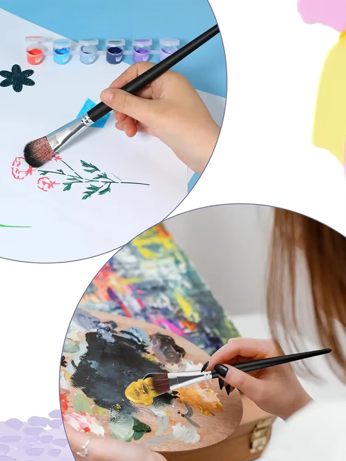 Yutiars Fächermop-Bürsten Set mit kurzem Holzgriff, 6 Stück, Blau-Schwarz, ideal für Acryl, Aquarell, Öl, Gouache, Keramik, Leinwand und Glasur - Bild 4