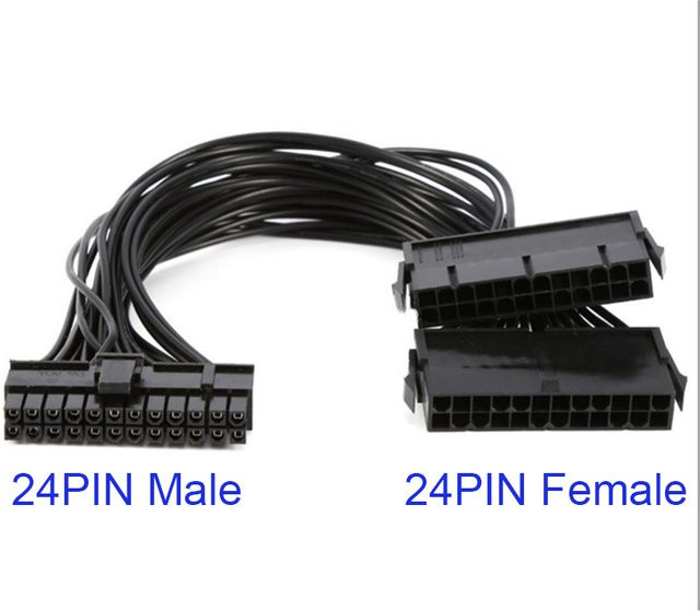 OULLX 24-poliges Netzteil-Splitterkabel 1 auf 2 Synchronisator für ATX Mining und Dual PSU Motherboard, Schwarz, Länge: 30 cm - Bild 1