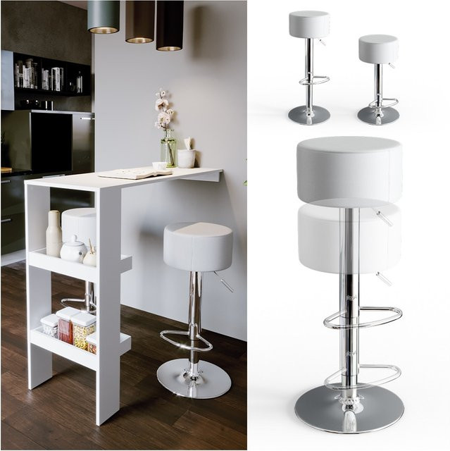 Vicco Design Barhocker 2er Set Weiß höhenverstellbare Schminkhocker Drehstühle B/T/H: 38,5 x 38,5 x 96,9 cm - Bild 1