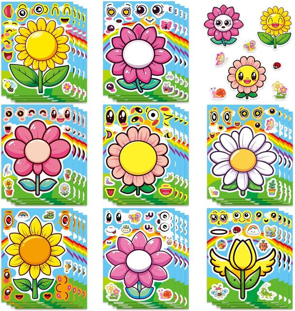 8 Stück Cartoon-Sonnenblumen-Aufkleber in Gelb und Multicolour für Geschenkdekoration, Koffer, Notizbuch, Kühlschrank und Auto - Bild 1
