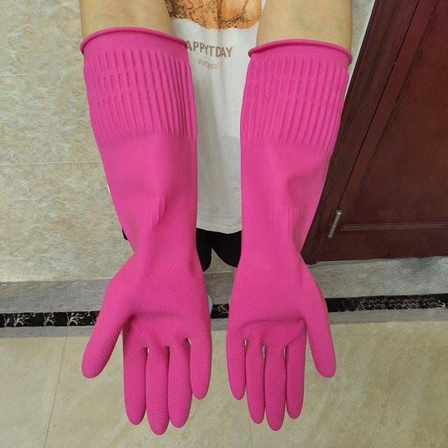 LChome Reinigungsschutzhandschuhe aus Gummi in Rosa, 1 Paar lange und dicke Küchenhandschuhe zum Geschirrspülen - Bild 1