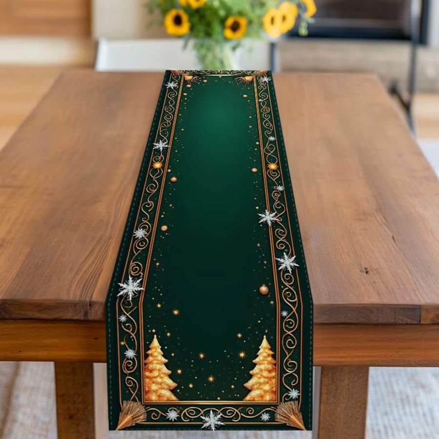 VIKAMA Luxuriöses Tischset in Jadegrün mit goldenem Weihnachtsbaum und funkelnden Schneeflocken - Bild 3