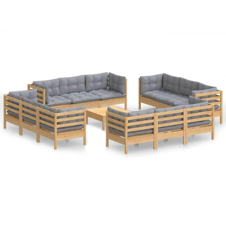 vidaXL 13-tlg. Garten-Lounge-Set aus Kiefernholz mit grauen Polstern in Braun-Grau - Bild 2