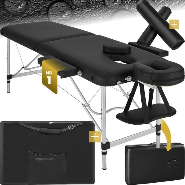 tectake 2 Zonen Massageliege-Set mit Aluminiumgestell in Schwarz, B/T/H: 210 x 95 x 89 cm - Bild 1