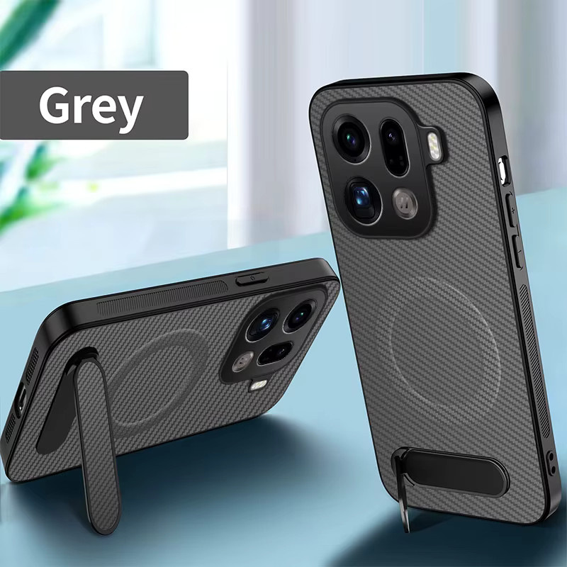 Schutzhülle mit Kohlefaser-Muster für OPPO Find X9 Pro und X8 Pro, magnetisch, stoßfest und mit faltbarer Halterung, Schwarz - Bild 2