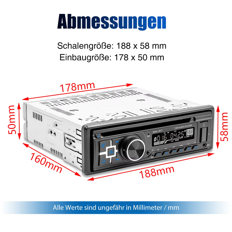 MOPECT Universelles 1DIN Autoradio mit Bluetooth, USB und CD/DVD/AUX-In in Schwarz - Bild 5