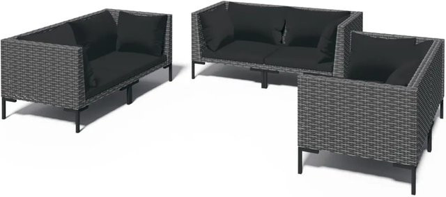 vidaXL 6-tlg Garten-Lounge-Set aus Poly Rattan in Anthrazit mit Auflagen und Metallgestell - Bild 1