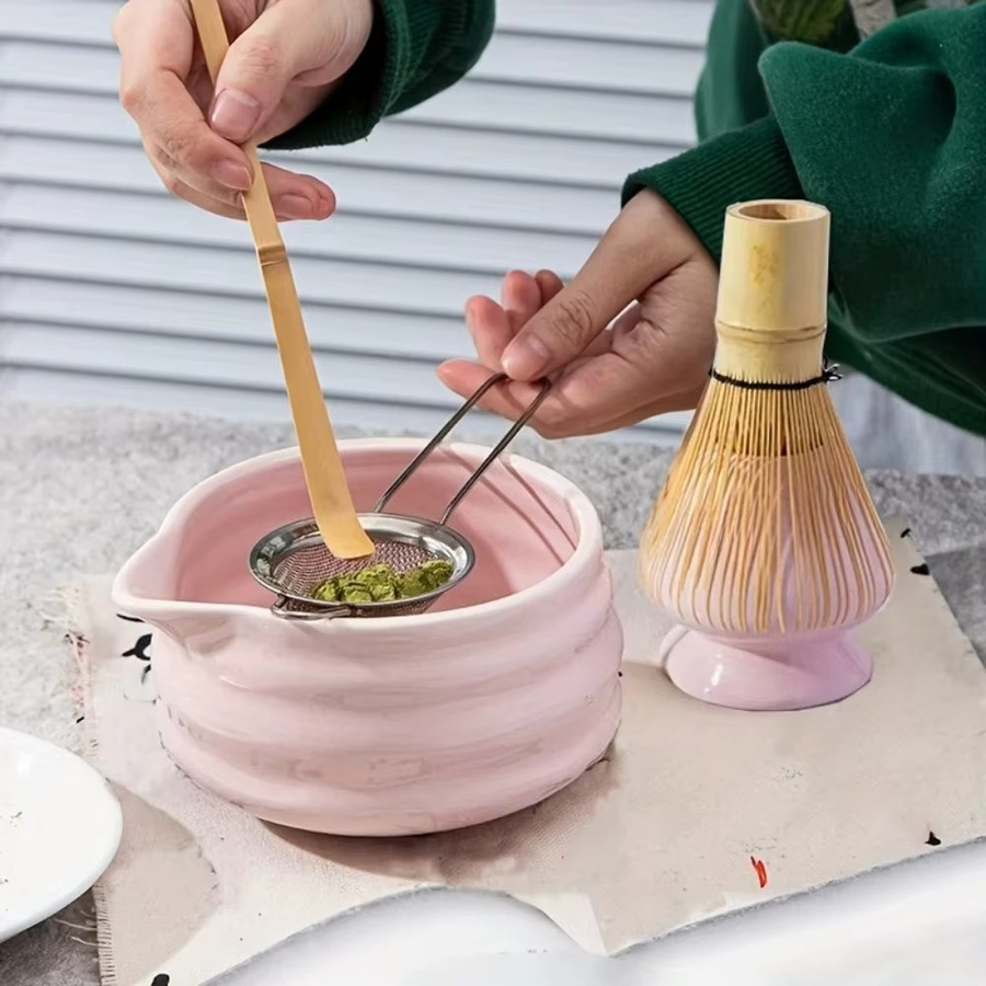 FEB.WIND 5-teiliges Matcha-Teezeremonie-Set aus Keramik und Bambus in Pink - Bild 2
